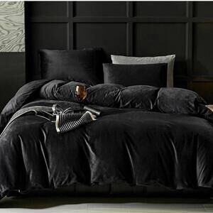 🆕 Black Velvet Duvet Set Queen Luxury Hotel Vibes Cozy Bedding New With Tags